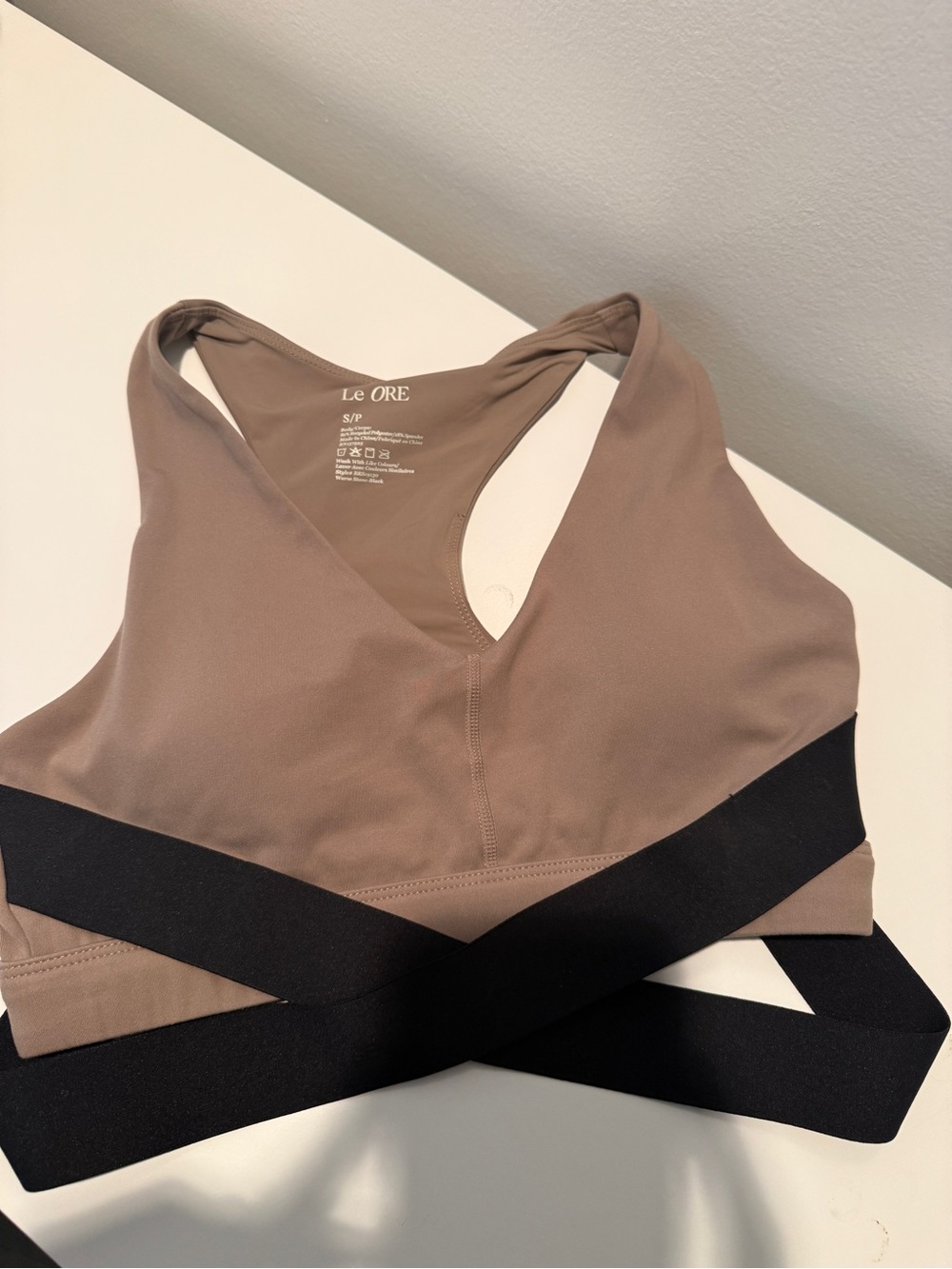 Le Ore Taupe Crisscross Sports Bra